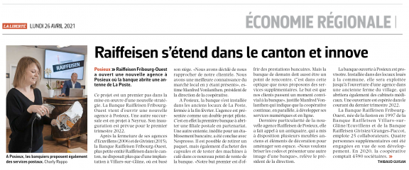 Votre Raiff’ à l’honneur dans La Liberté !