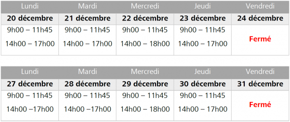 Horaires et traitements de fin d&#039;année 2024